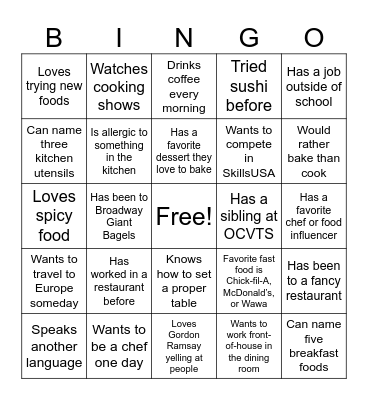Classmate Bingo Card
