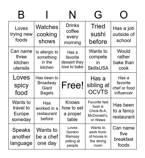 Classmate Bingo Card