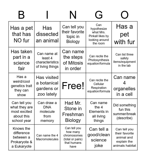 AP BIOLOGY (Ice breaker) Bingo Card