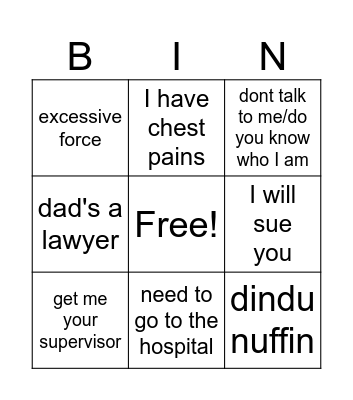 Detention Bingo Card