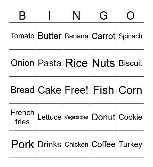 Food and Drinks Bingo Card