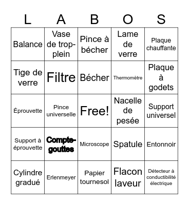 Les instruments de laboratoire Bingo Card