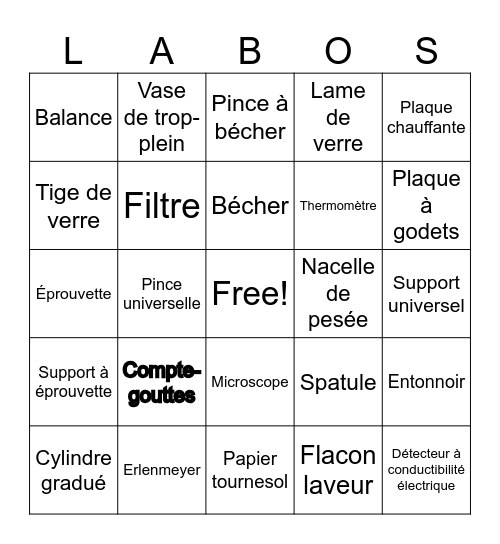 Les instruments de laboratoire Bingo Card