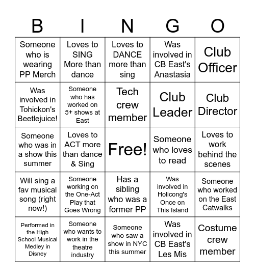 Patriot Players 2025 Bingo Card