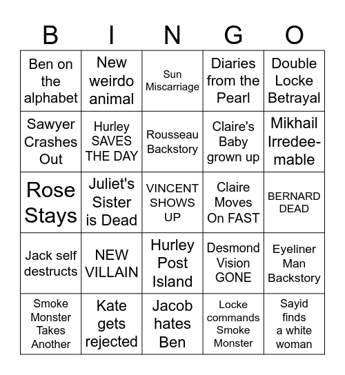 LOST S4 Bingo Card