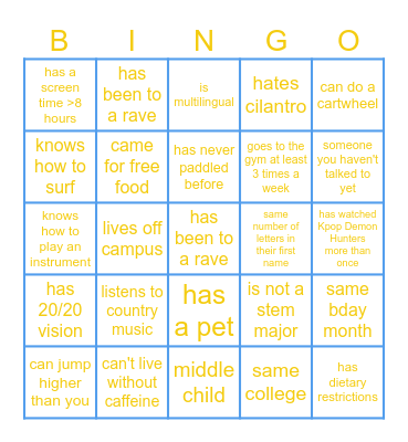 BONFIRE BINGO Card