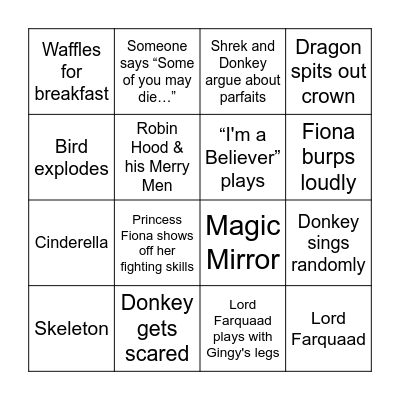 Shrek Bingo Card
