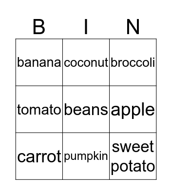 Fruits and Vegetables Bingo Card