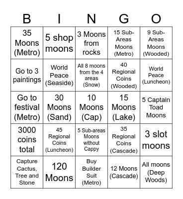 Mario Odyssey Bingo Card