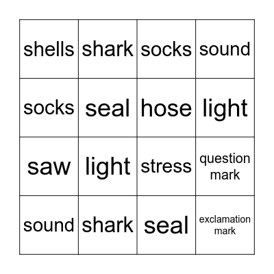 Sh Digraph and Words Bingo Card