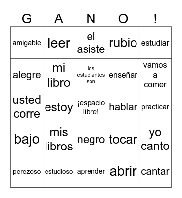 Spanish 2 Bingo Card