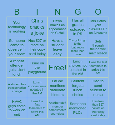 BRES 4th Grade Bingo Card