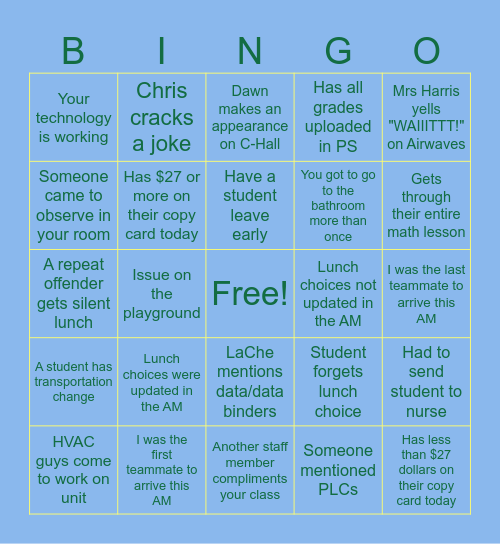 BRES 4th Grade Bingo Card