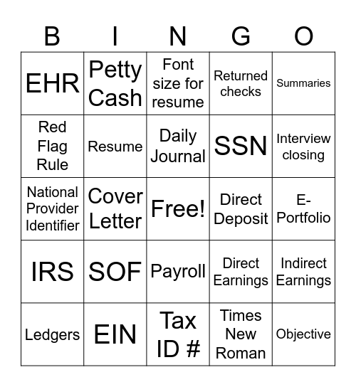 AHS-1520 wks 4&5 ch.9-10 review Bingo Card