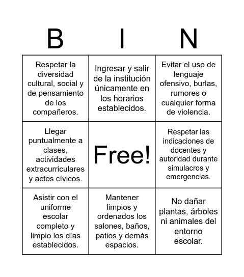 Untitled Bingo Card