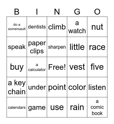 Level 2 - Unit 1-4 Bingo Card