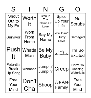 Girl Bands Bingo Card