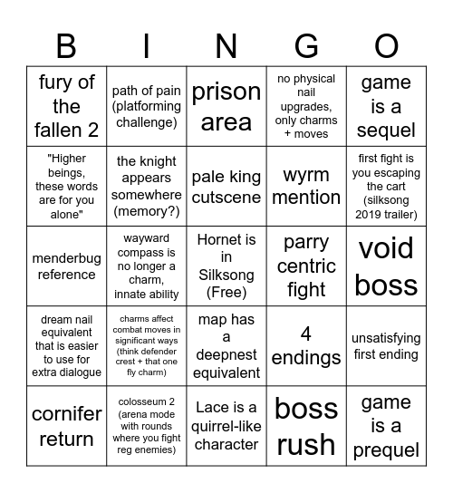 silksong predictions Bingo Card