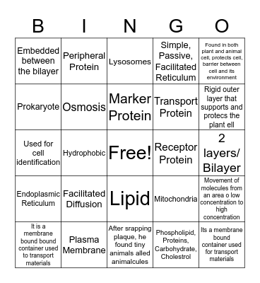 Cell Biology Bingo Card