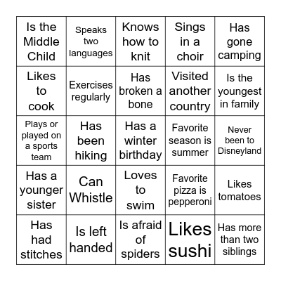 Get to Know Your Classmates! Bingo Card