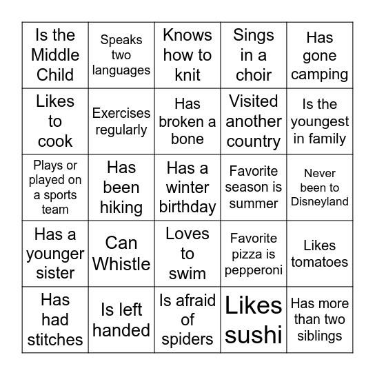 Get to Know Your Classmates! Bingo Card