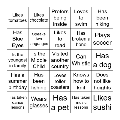 Get to Know Your Classmates! Bingo Card