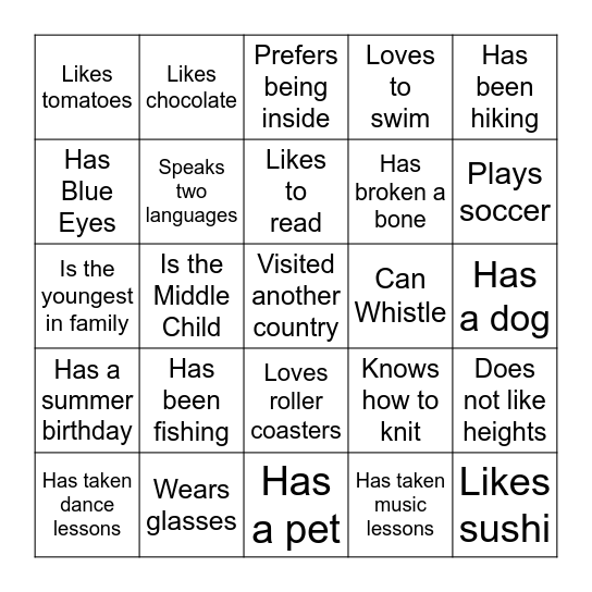 Get to Know Your Classmates! Bingo Card