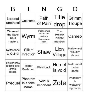Hopscotch Silksong Bingo Card