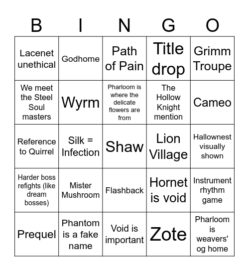 Hopscotch Silksong Bingo Card
