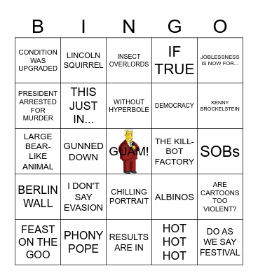 Kent Brockman Bingo Card