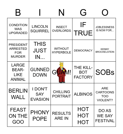 Kent Brockman Bingo Card