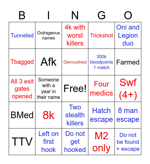 2v8 Bingo Card