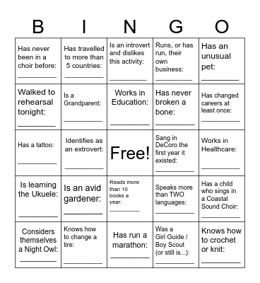 Welcome to DeCoro BINGO Card