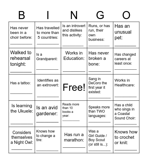 Welcome to DeCoro BINGO Card