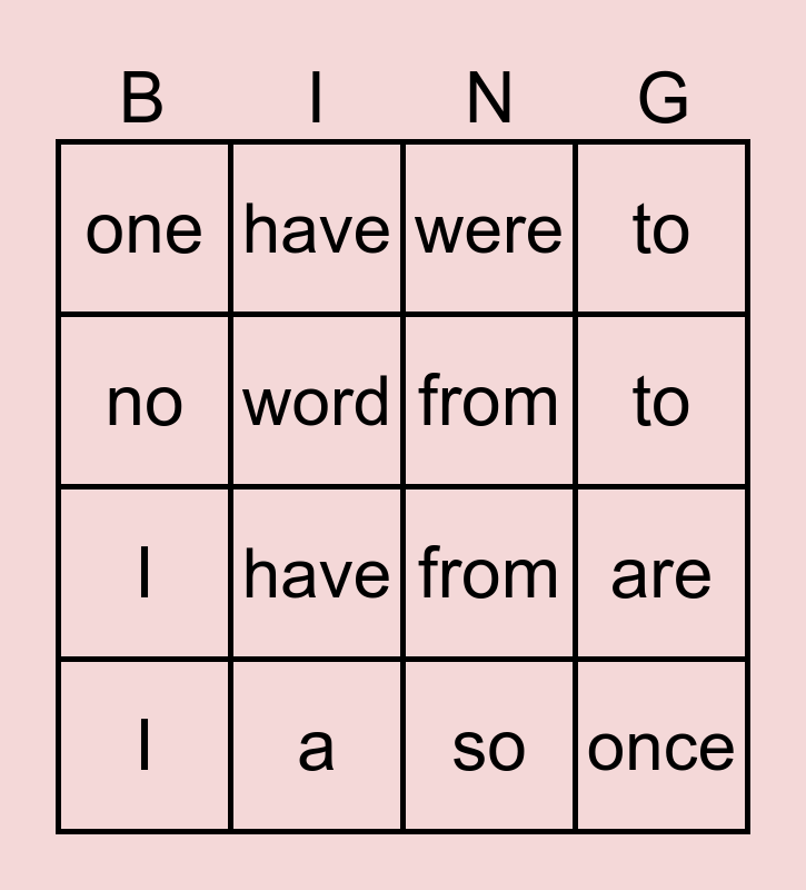 Tricky Word Bingo Card