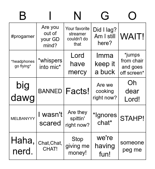 Ayejohnsons Live stream Bingo Card