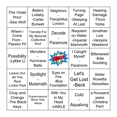 Twilight Soundtrack Bingo Card
