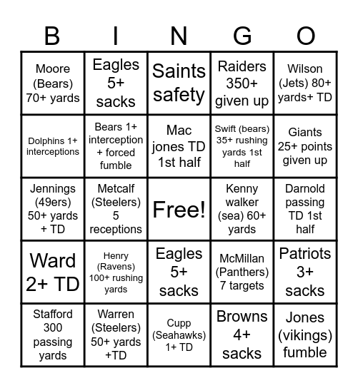 NFL BINGO 2025 Bingo Card
