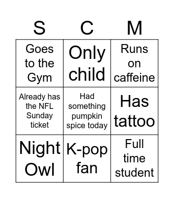 SCM Cats BINGO Card