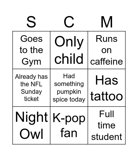 SCM Cats BINGO Card