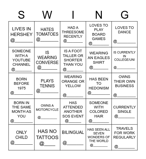 SOS MEET & GREET Bingo Card