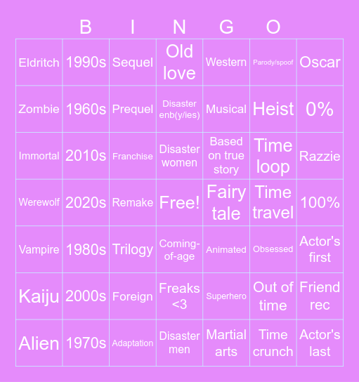 2026 Movie Bingo Card