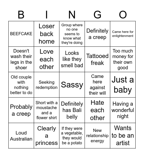 Bali Bingo Card