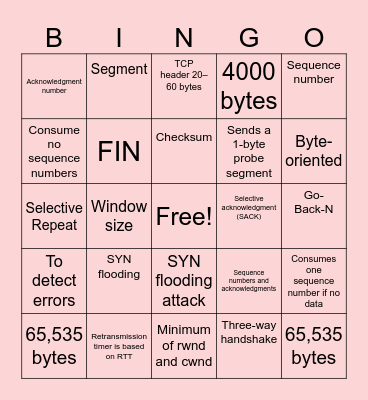 TCP QUESTIONS Bingo Card