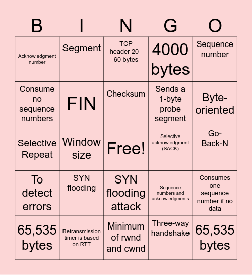 TCP QUESTIONS Bingo Card