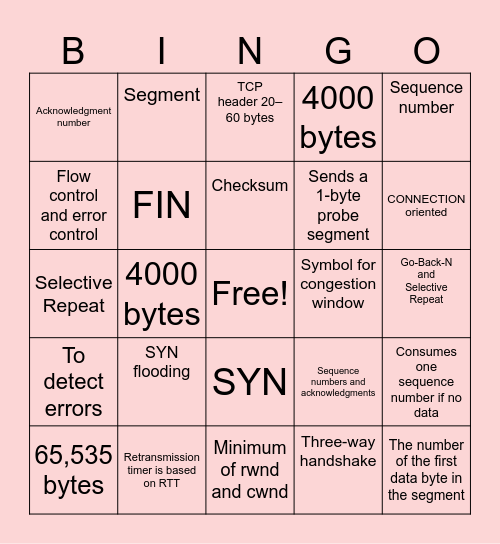 TCP QUESTIONS Bingo Card