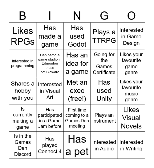 Games Den Bingo! Bingo Card
