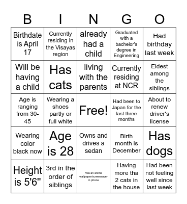 PEOPLE Bingo Card
