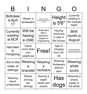 PEOPLE Bingo Card