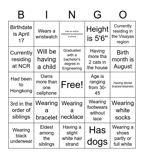 PEOPLE Bingo Card